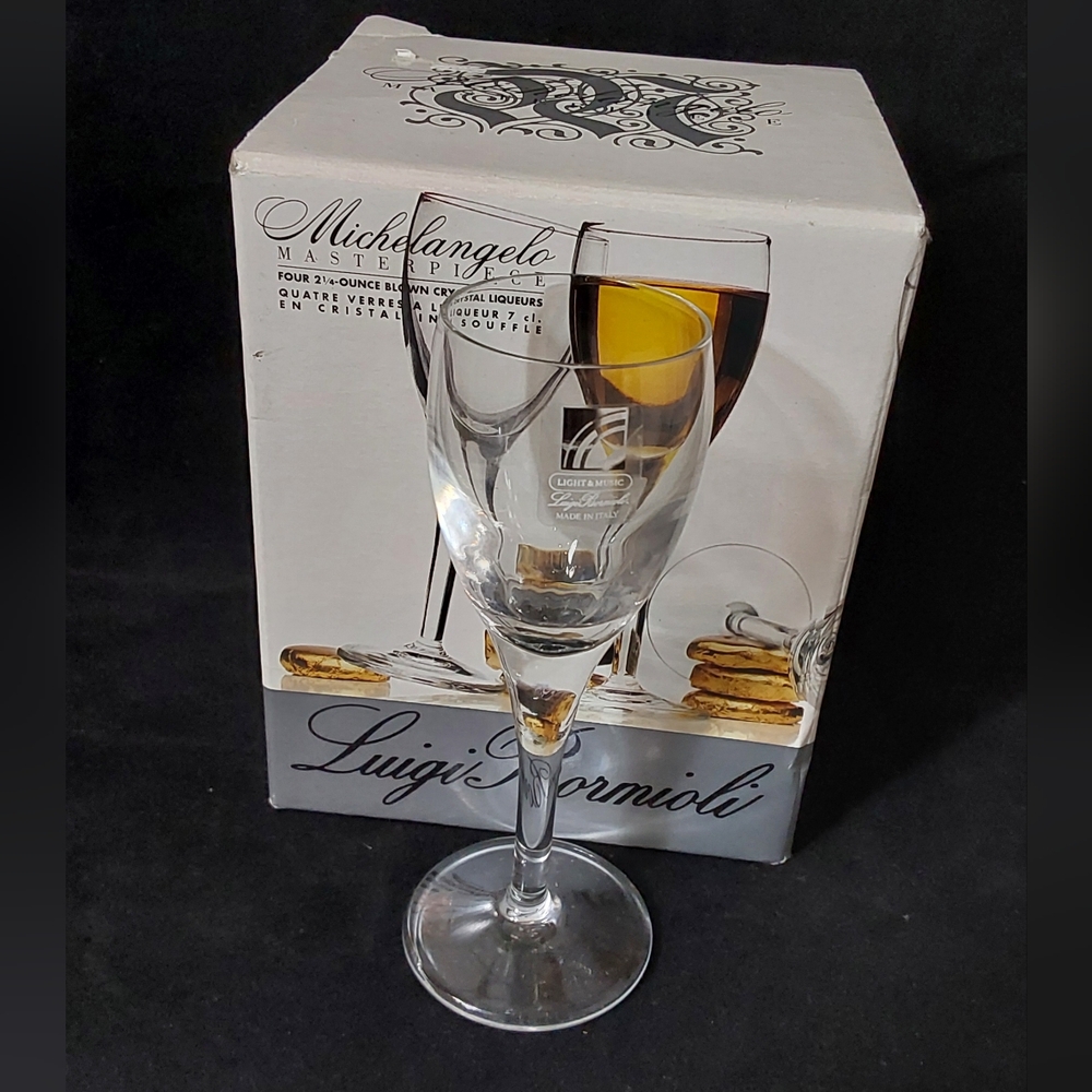 LUIGI BORMIOLI FOUR 2 1/4 OUNCE BLOWN CRYSTAL LIQUEUERS  ITALIAN  GLASSES